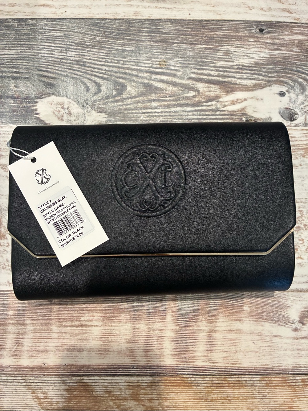 Christian Lacroix Black Embossed Leather Clutch Wallet
